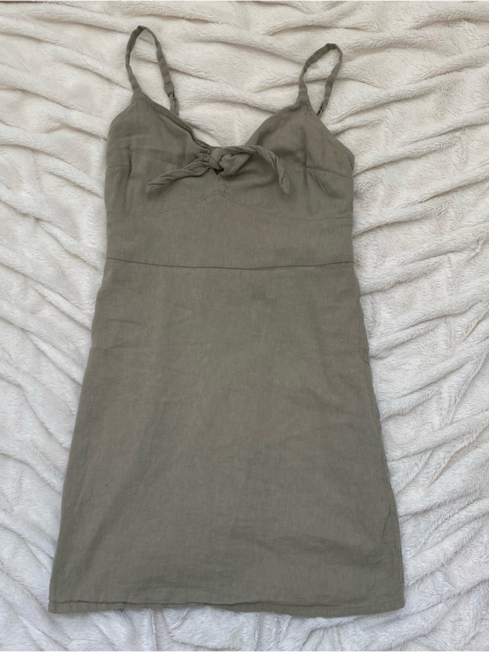 Hollister linen-blend spaghetti strap mini sundress sage green Sz L - Picture 3 of 6